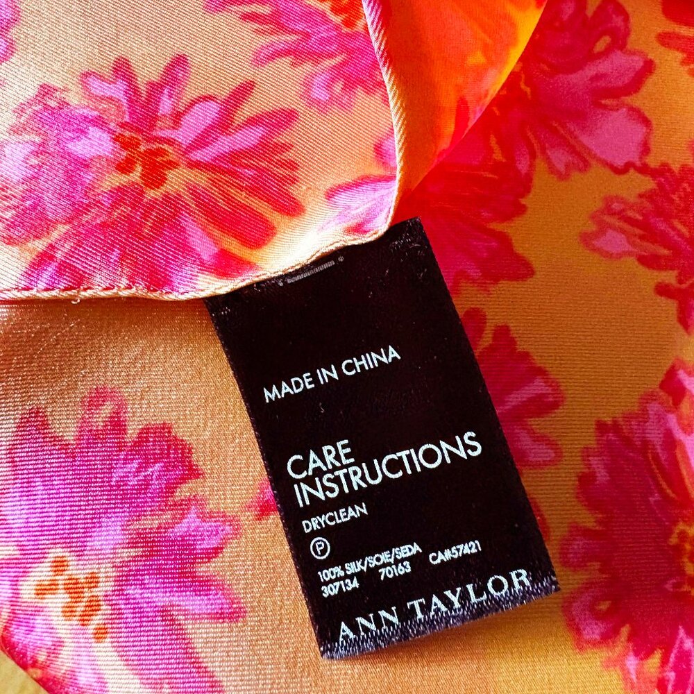 Ann Taylor Floral Silk Scarf in Fuchsia Pink and Light Orange - Picture 3 of 7